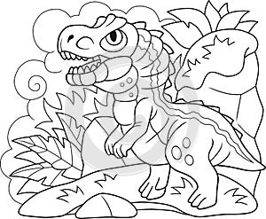 cute prehistoric dinosaur Allosaurus, coloring book, funny illustration