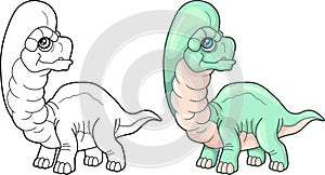 Cute prehistoric dinosaur brachiosaurus coloring book funny illustration