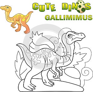 Cute prehistoric dinosaur gallimimus, funny illustration