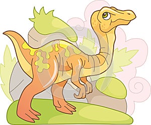 Cute prehistoric dinosaur gallimimus, funny illustration