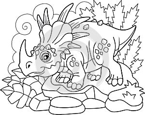 Cute prehistoric dinosaur Styracosaurus, coloring book, funny illustration photo