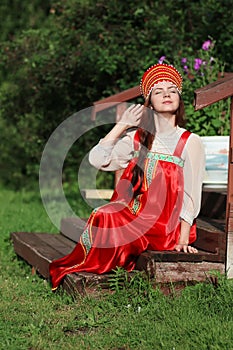 Slav woman in dress traditional