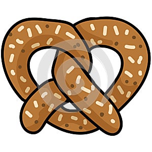 Cute pretzel cartoon vector illustration motif set. Hand drawn isolated fresh baked pastry elements clipart for bakery blog,