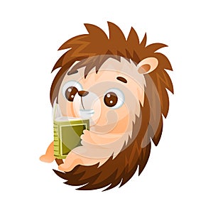 Cute Prickly Hedgehog Reading Book in Hard Cover Enjoying Interesting Story Vector Illustration