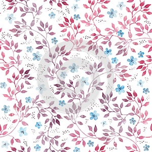 Cute primitive flowers and leaves. Seamless floral pattern. Hand drawn aquarelle