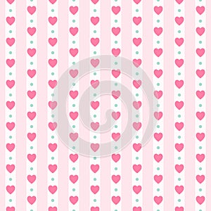 Cute primitive retro seamless pattern with small hearts on striped background