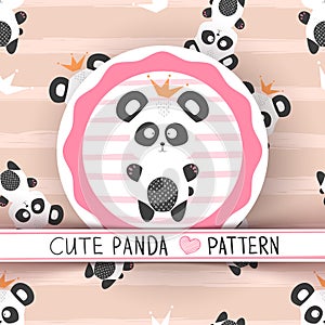 Cute princess panda - seamless pattern