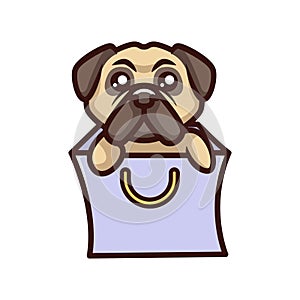 Cute pug dog cartoon logo vector mascot character