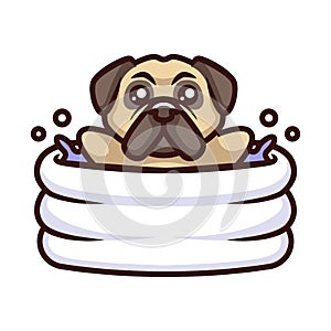 Cute pug dog cartoon logo vector mascot character