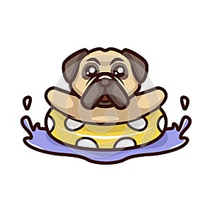 Cute pug dog cartoon logo vector mascot character
