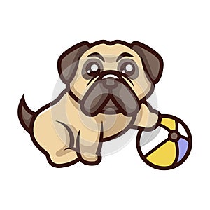 Cute pug dog cartoon logo vector mascot character