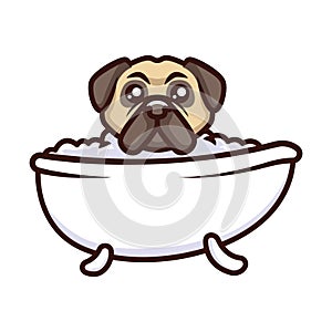 Cute pug dog cartoon logo vector mascot character