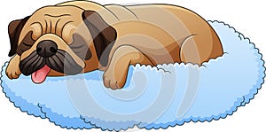 Cute pug dog cartoon sleeping on the pillow