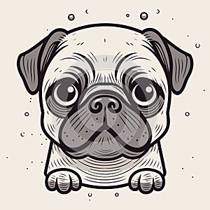 Cute pug dog face. Vector illustration in cartoon style. Vector art