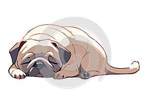 Cute pug having a nap, snugly curled upisolated on a black background