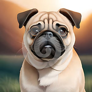 Cute pug looking at the viewer - ai generate image