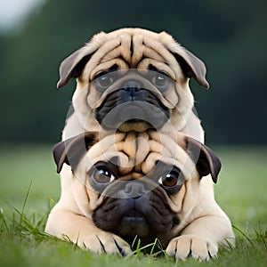 Cute pug looking at the viewer - ai generate image