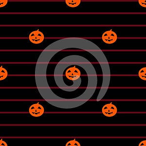 Cute pumpkin halloween pattern on red striped black background