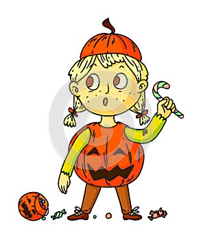 Cute pumpkin kid isolated on white background