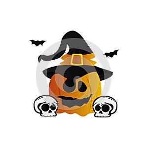 Cute pumpkin and skull halloween design isolated