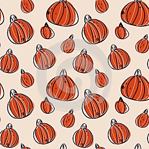 Cute pumpkins. Seamless pattern for Halloween. Fabric pattern, sticker, wrapping paper, banner, background