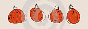 Cute pumpkins. Set of prints for Halloween. Illustration for sticker, wrapping paper, postcard, background