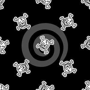 Cute punk rock skull monochroem lineart background vector pattern. Grungy alternative checkered home decor with cartoon
