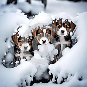 Cute puppies feeling cold - ai generated image
