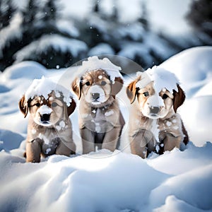 Cute puppies feeling cold - ai generated image