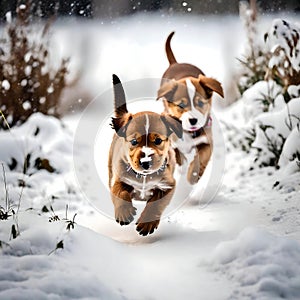 Cute puppies feeling cold - ai generated image