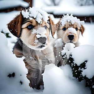 Cute puppies feeling cold - ai generated image