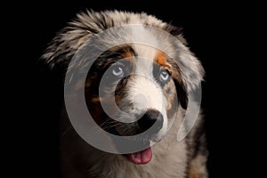 Cute puppy Australian Shepherd dog shows tongue