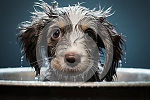 Cute puppy bath time wet fur, splashes, and absolute adorableness