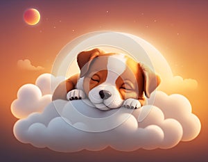 Cute puppy on a cloud