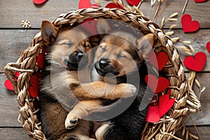 Cute puppy couple in love in valentines day Pragma
