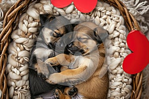 Cute puppy couple in love in valentines day Pragma