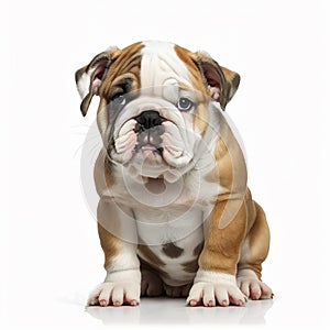 Cute puppy dog breed english bulldog isolated on white close-up,