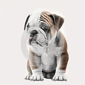 Cute puppy dog breed english bulldog isolated on white close-up,