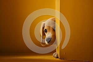 Cute puppy dog peeking from around the corner, dog head, copy space. Generative AI