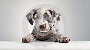 Cute Puppy with paws over white sign. Catahoula Lab Mix Dog