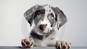 Cute Puppy with paws over white sign. Catahoula Lab Mix Dog