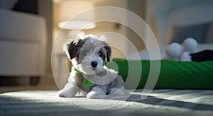Cute puppy playing, looking at camera, fluffy fur, small terrier generated by AI
