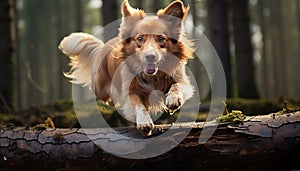 Cute puppy playing outdoors, running in the grass, enjoying summer generated by AI