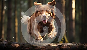 Cute puppy playing outdoors, running in the grass, purebred dog generated by AI