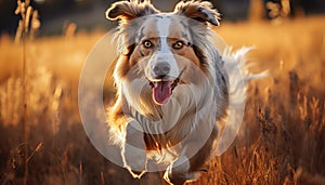 Cute puppy playing outdoors, running in grass, purebred loyalty generated by AI