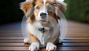 Cute puppy sitting outdoors, looking at camera with purebred dog generated by AI