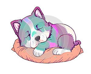 Cute puppy sleeping on a cushion