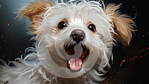Cute puppy, small terrier, looking at camera, fluffy, playful, sitting generated by AI