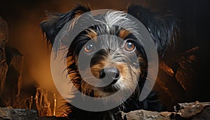 Cute puppy, small terrier, sitting, looking at camera, playful nature generated by AI