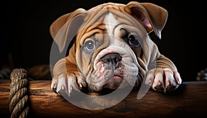 Cute puppy, small and wrinkled, looking at camera generated by AI